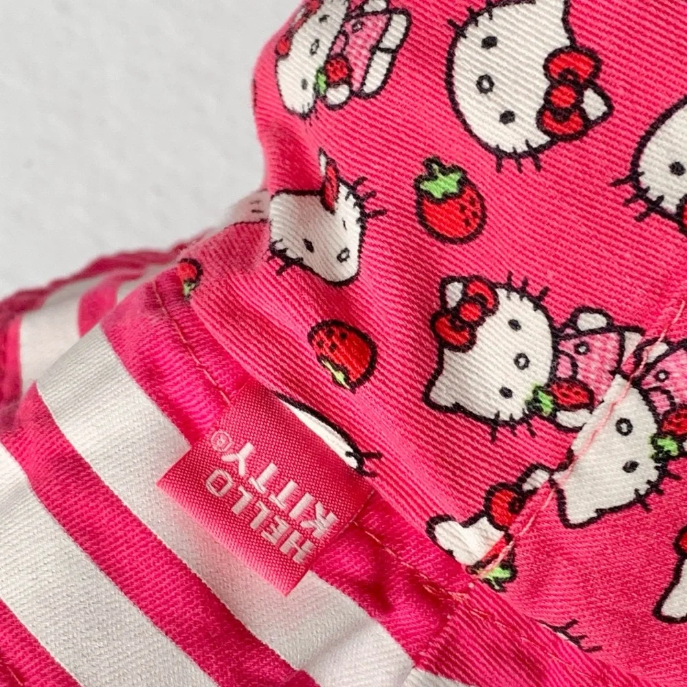 2013 Hello Kitty Strawberries Baby Toddler Pink & White Striped Bucket Sun Hat
